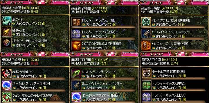 闇商人のラインナップの例